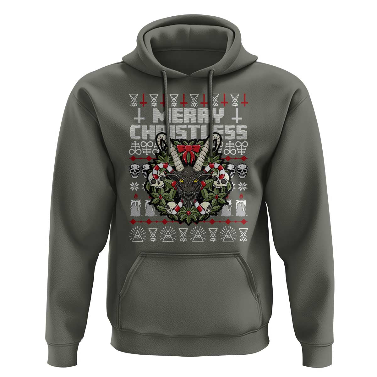 Anti Christmas Hoodie Merry Christless Satan Baphomet Wreath