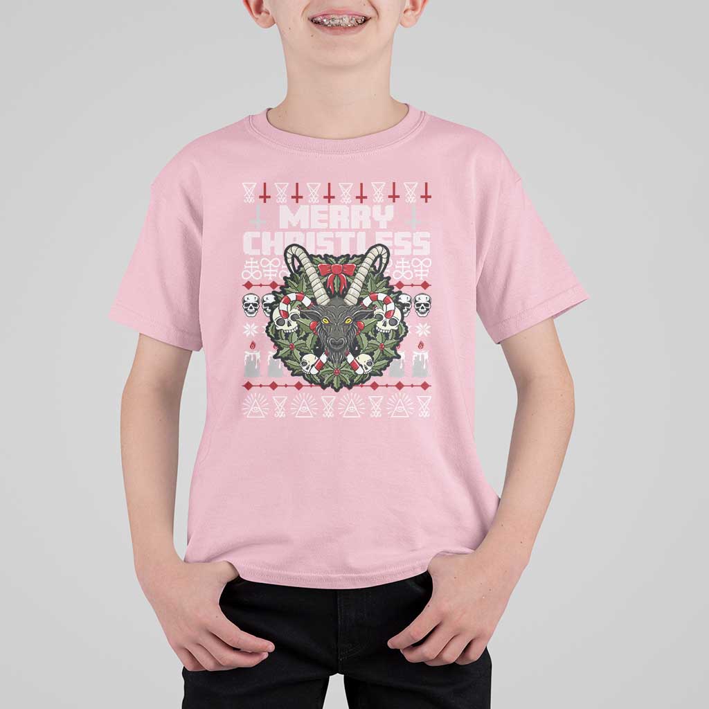 Anti Christmas T Shirt For Kid Merry Christless Satan Baphomet Wreath - Wonder Print Shop