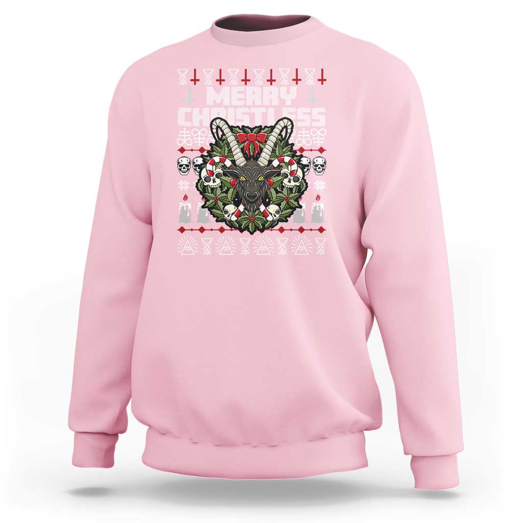 Anti Christmas Sweatshirt Merry Christless Satan Baphomet Wreath - Wonder Print Shop