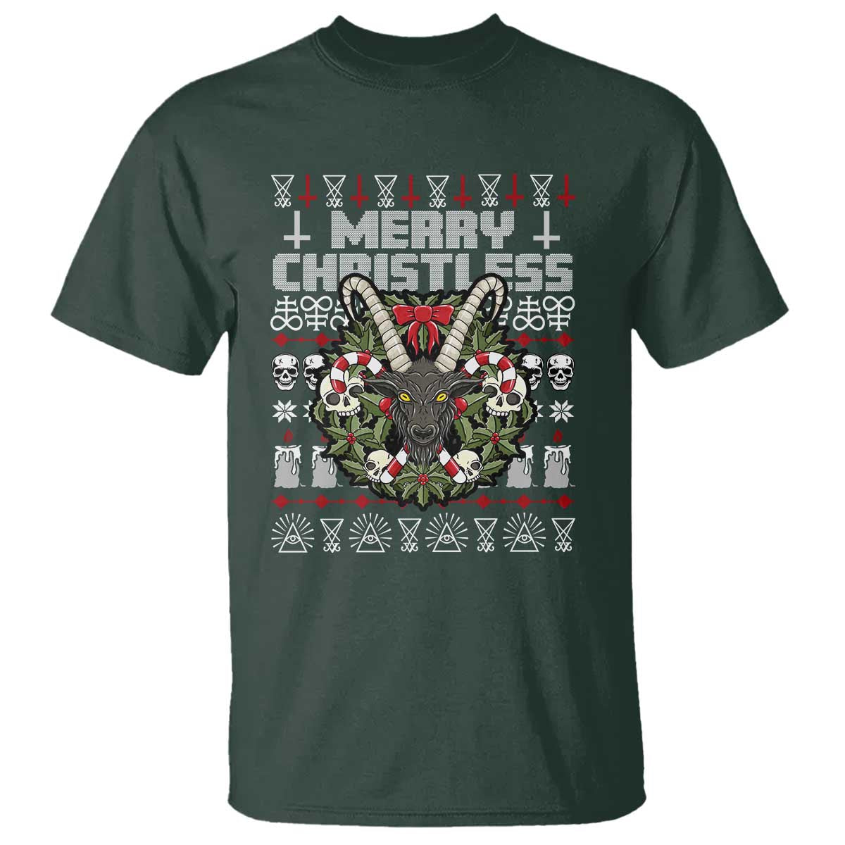 Anti Christmas T Shirt Merry Christless Satan Baphomet Wreath - Wonder Print Shop