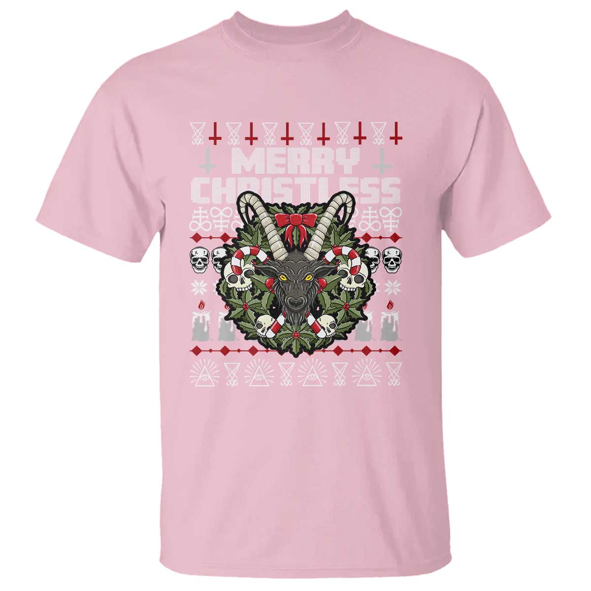 Anti Christmas T Shirt Merry Christless Satan Baphomet Wreath - Wonder Print Shop