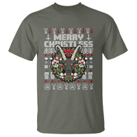 Anti Christmas T Shirt Merry Christless Satan Baphomet Wreath - Wonder Print Shop