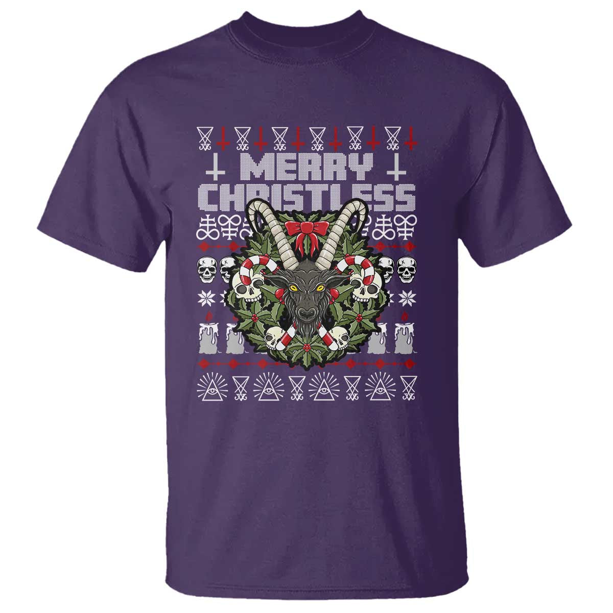 Anti Christmas T Shirt Merry Christless Satan Baphomet Wreath - Wonder Print Shop