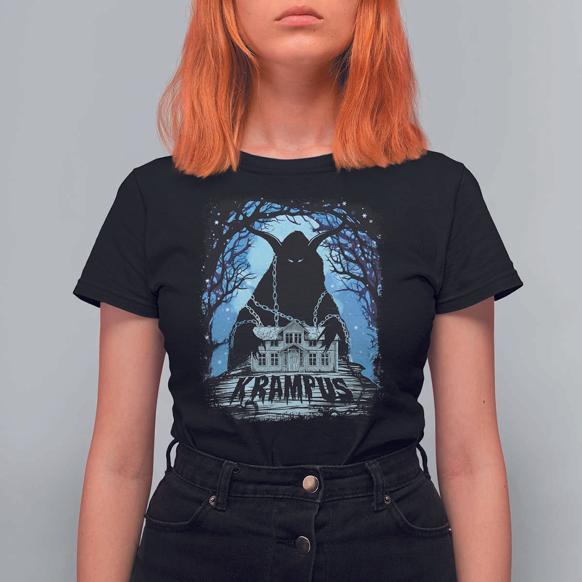 Dark Gothic Christmas Krampus T Shirt For Women - Wonder Print Shop