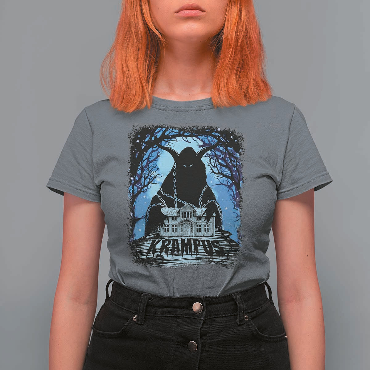 Dark Gothic Christmas Krampus T Shirt For Women - Wonder Print Shop