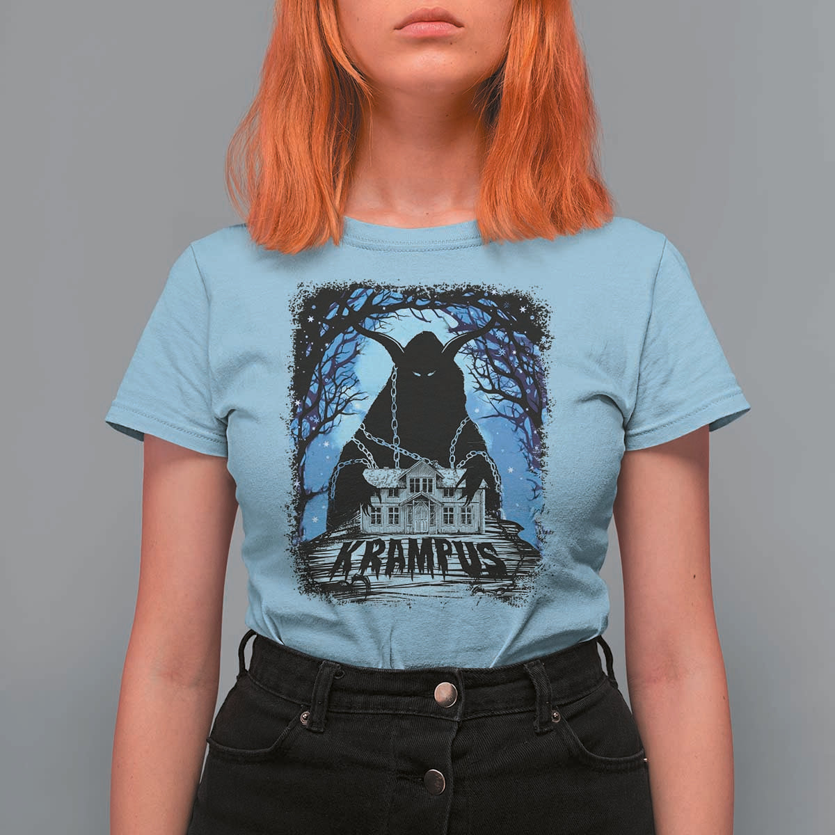 Dark Gothic Christmas Krampus T Shirt For Women - Wonder Print Shop