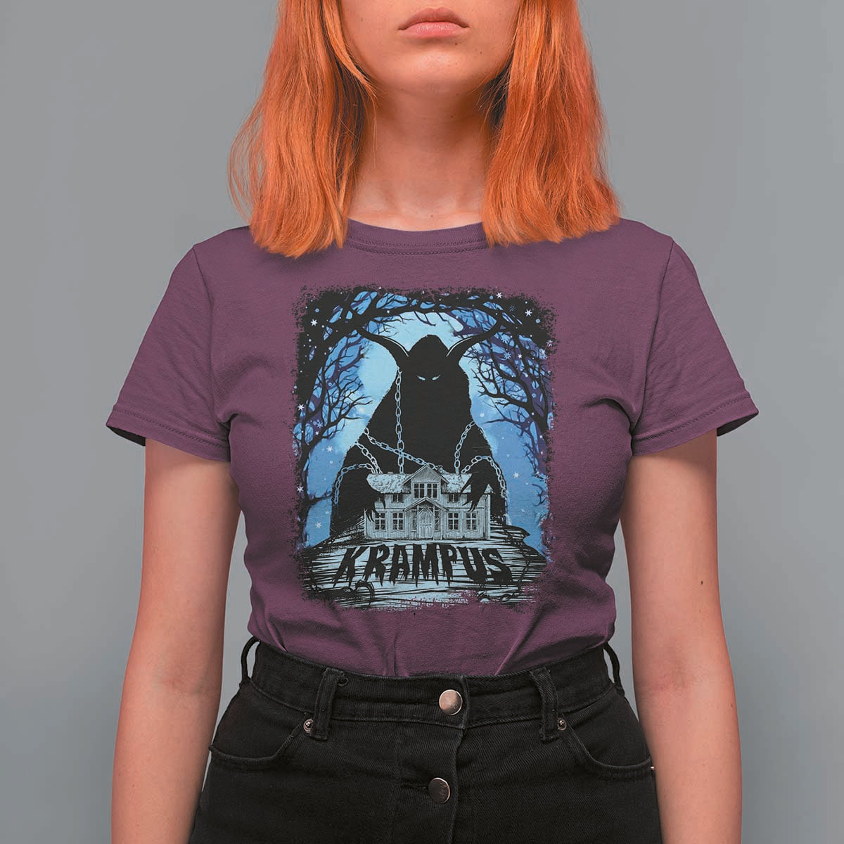 Dark Gothic Christmas Krampus T Shirt For Women - Wonder Print Shop