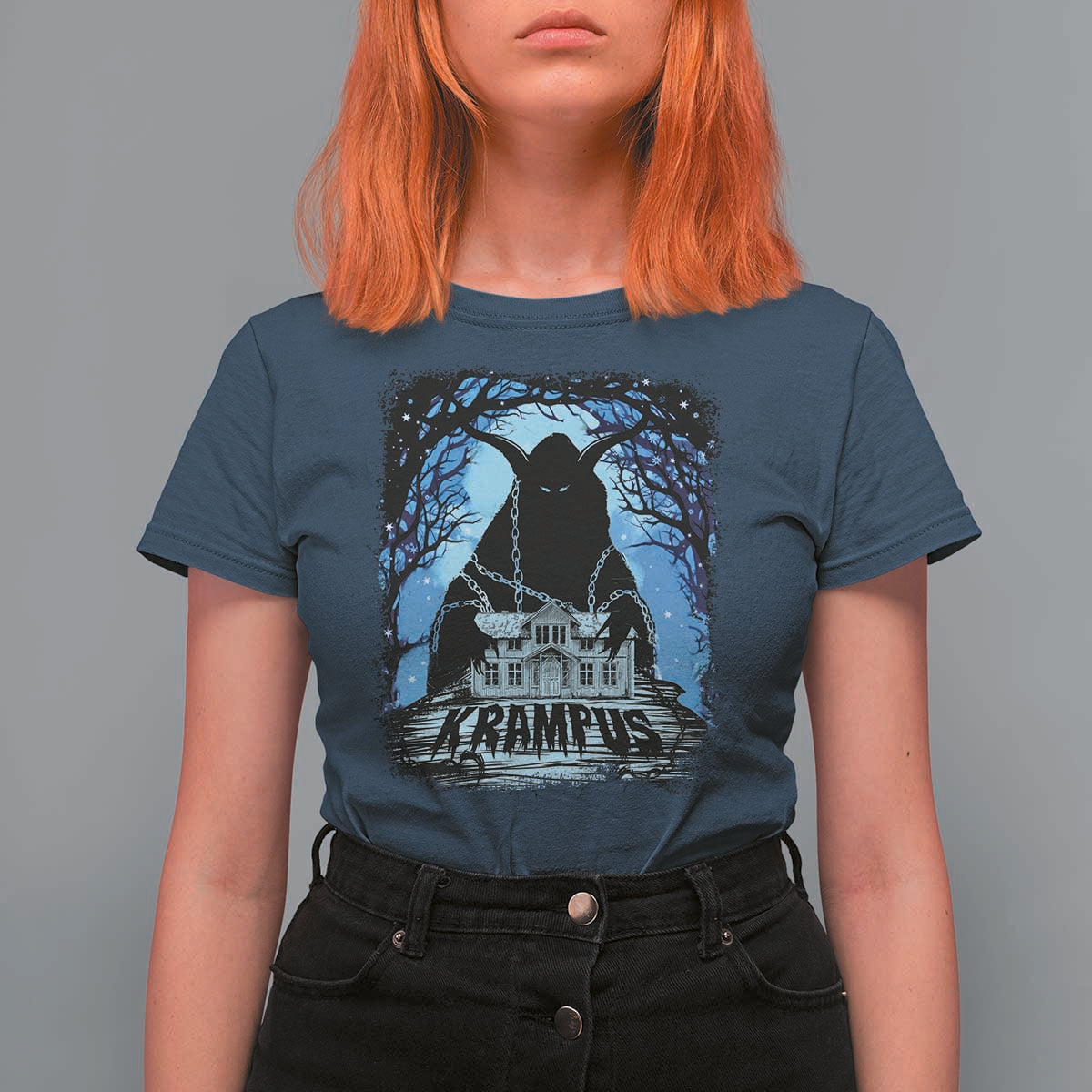 Dark Gothic Christmas Krampus T Shirt For Women - Wonder Print Shop
