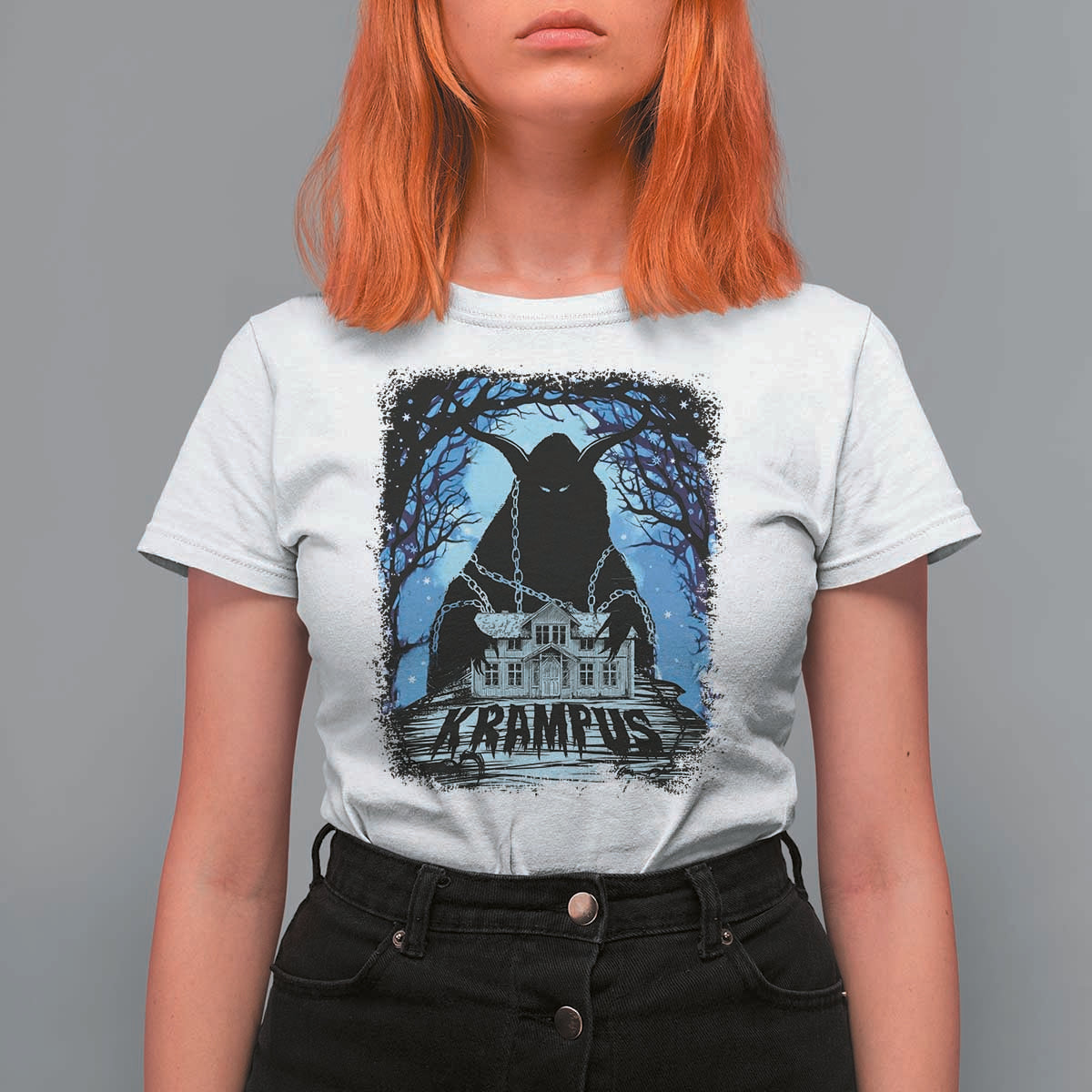 Dark Gothic Christmas Krampus T Shirt For Women - Wonder Print Shop