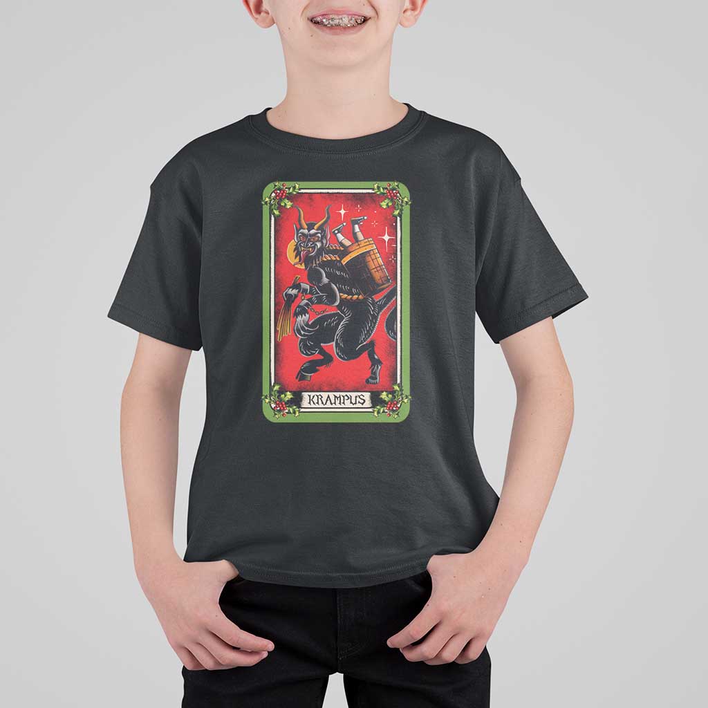 Christmas Krampus T Shirt For Kid American Traditional Tarot Card - Wonder Print Shop