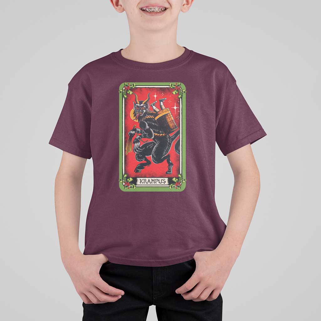Christmas Krampus T Shirt For Kid American Traditional Tarot Card - Wonder Print Shop