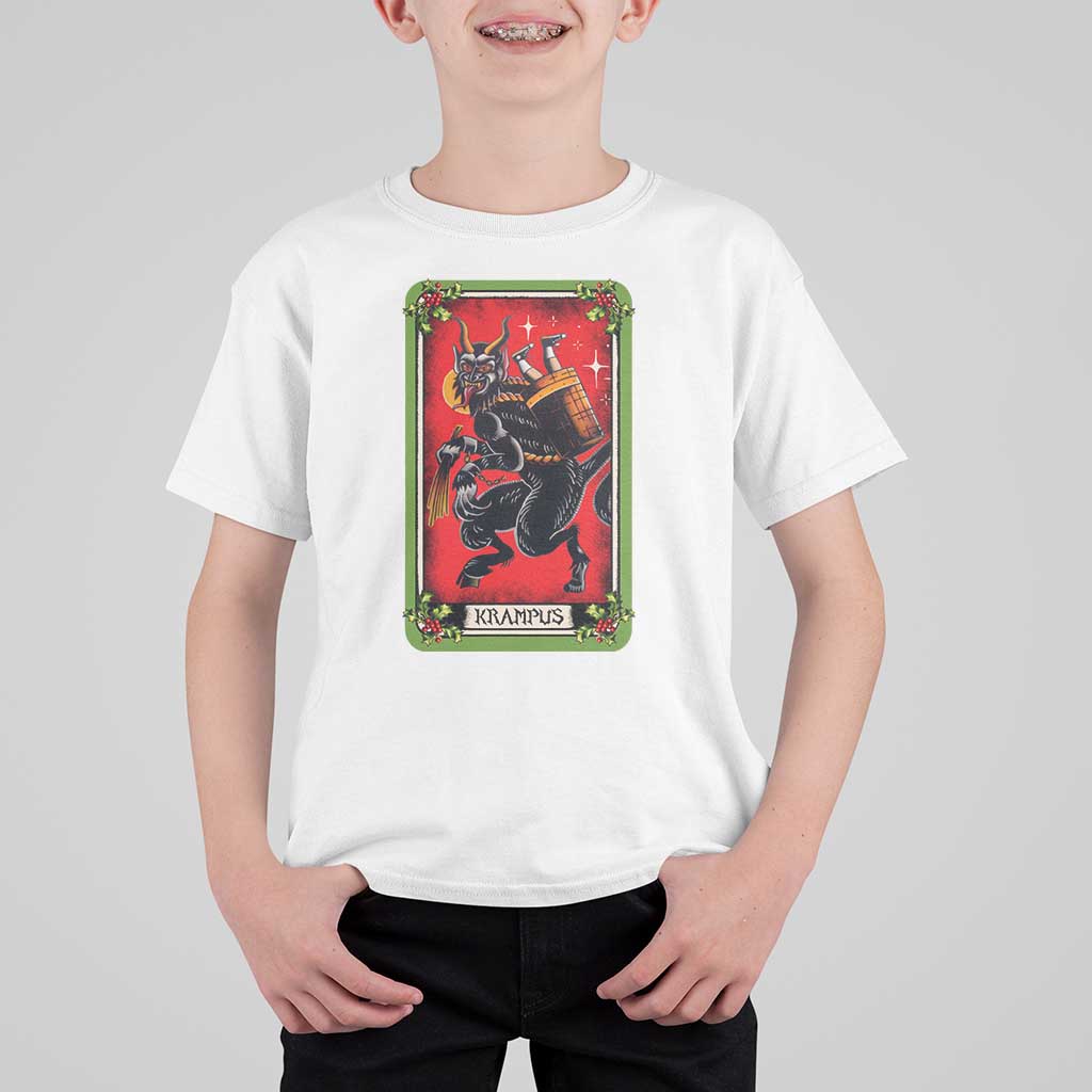 Christmas Krampus T Shirt For Kid American Traditional Tarot Card - Wonder Print Shop