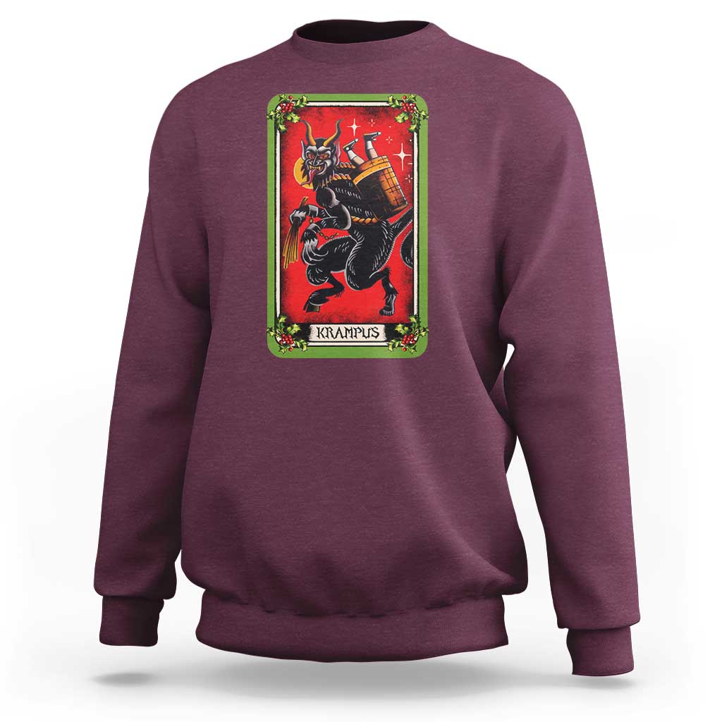 Christmas Krampus Sweatshirt American Traditional Tarot Card - Wonder Print Shop