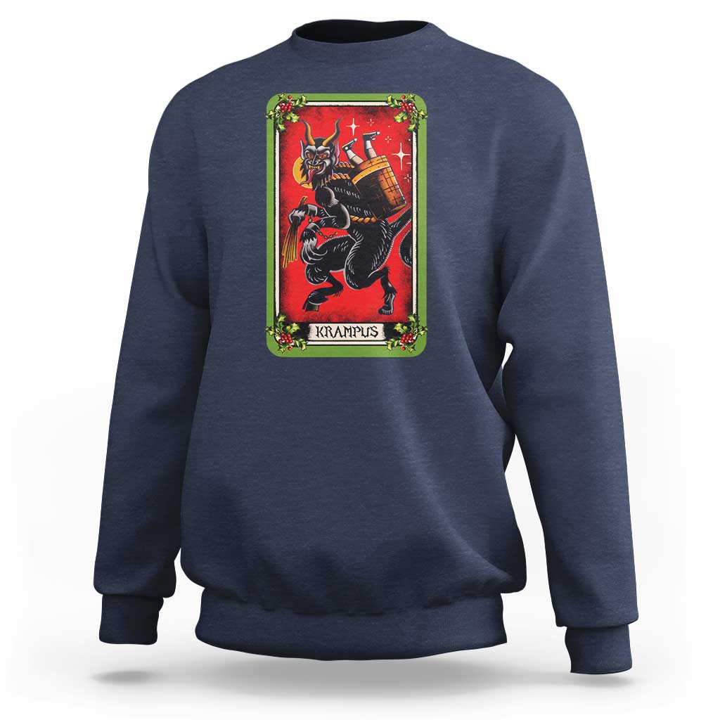 Christmas Krampus Sweatshirt American Traditional Tarot Card - Wonder Print Shop