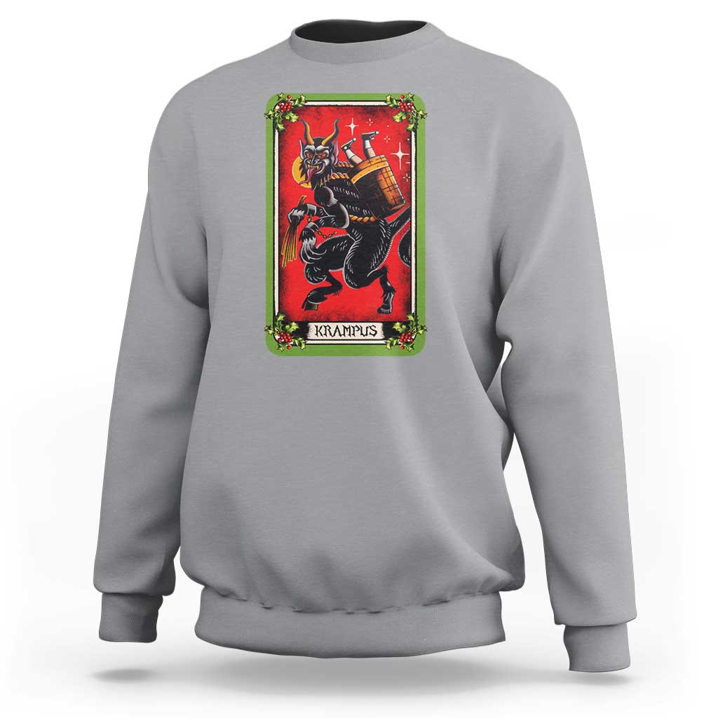 Christmas Krampus Sweatshirt American Traditional Tarot Card - Wonder Print Shop