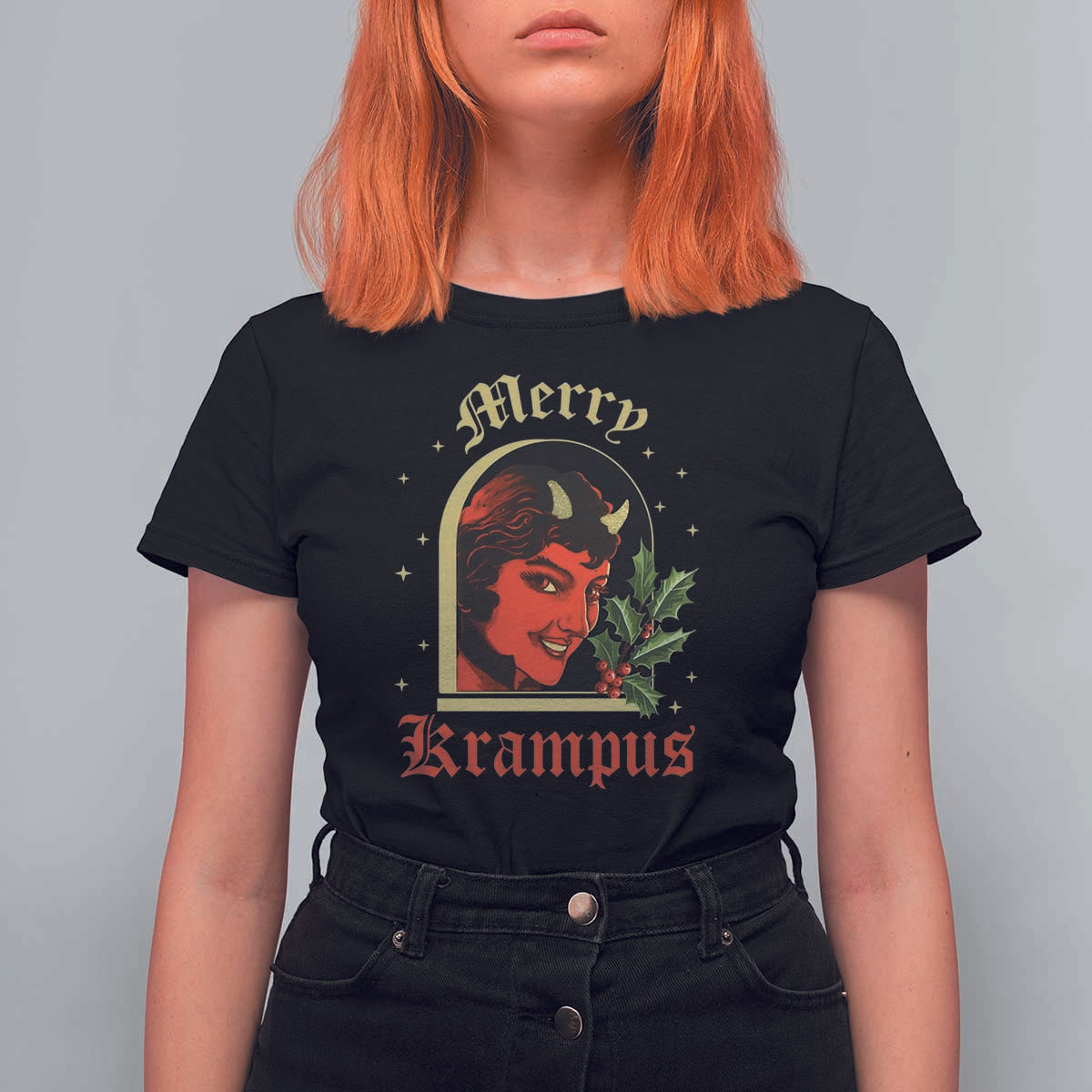 Horror Christmas Female Krampus T Shirt For Women - Wonder Print Shop