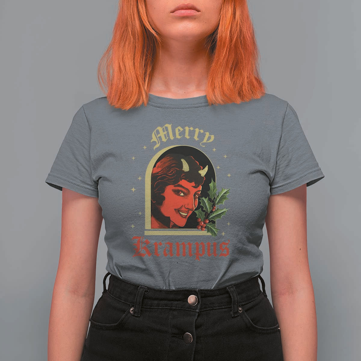 Horror Christmas Female Krampus T Shirt For Women - Wonder Print Shop