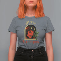 Horror Christmas Female Krampus T Shirt For Women - Wonder Print Shop