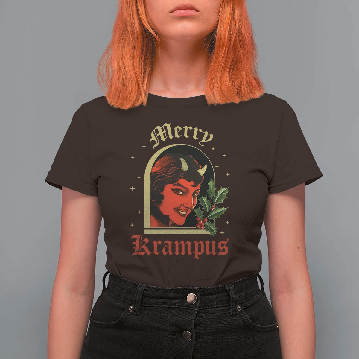 Horror Christmas Female Krampus T Shirt For Women - Wonder Print Shop