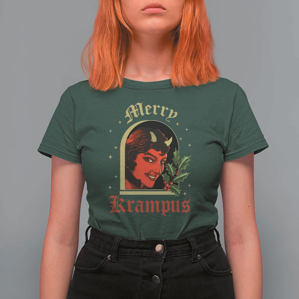 Horror Christmas Female Krampus T Shirt For Women - Wonder Print Shop