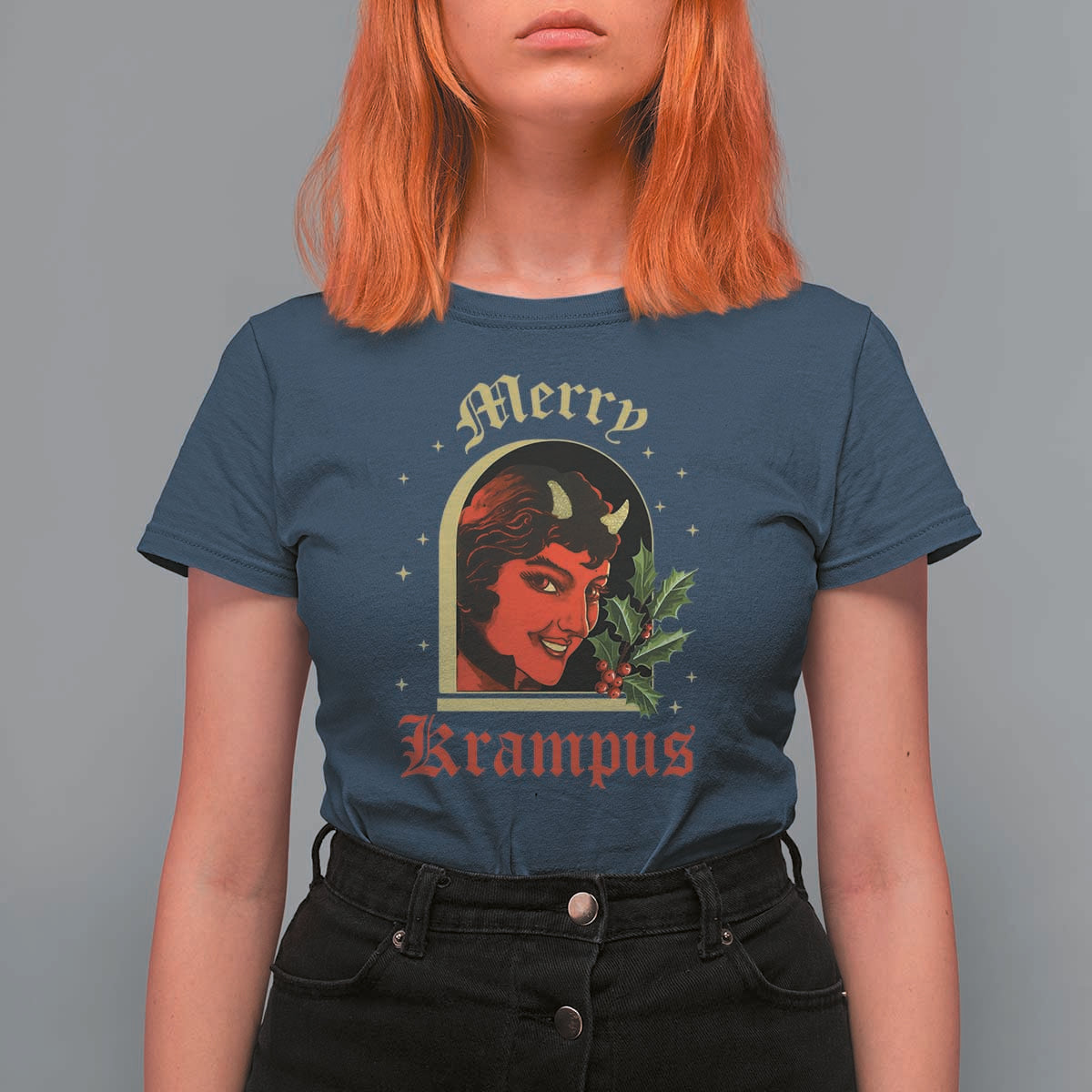 Horror Christmas Female Krampus T Shirt For Women - Wonder Print Shop