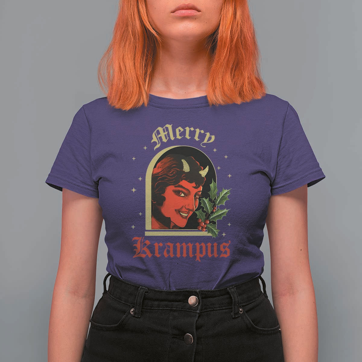 Horror Christmas Female Krampus T Shirt For Women - Wonder Print Shop