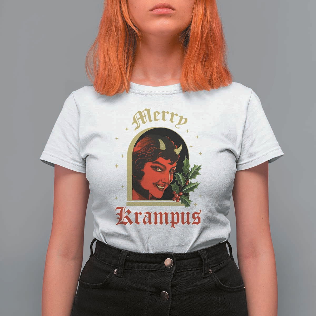 Horror Christmas Female Krampus T Shirt For Women - Wonder Print Shop