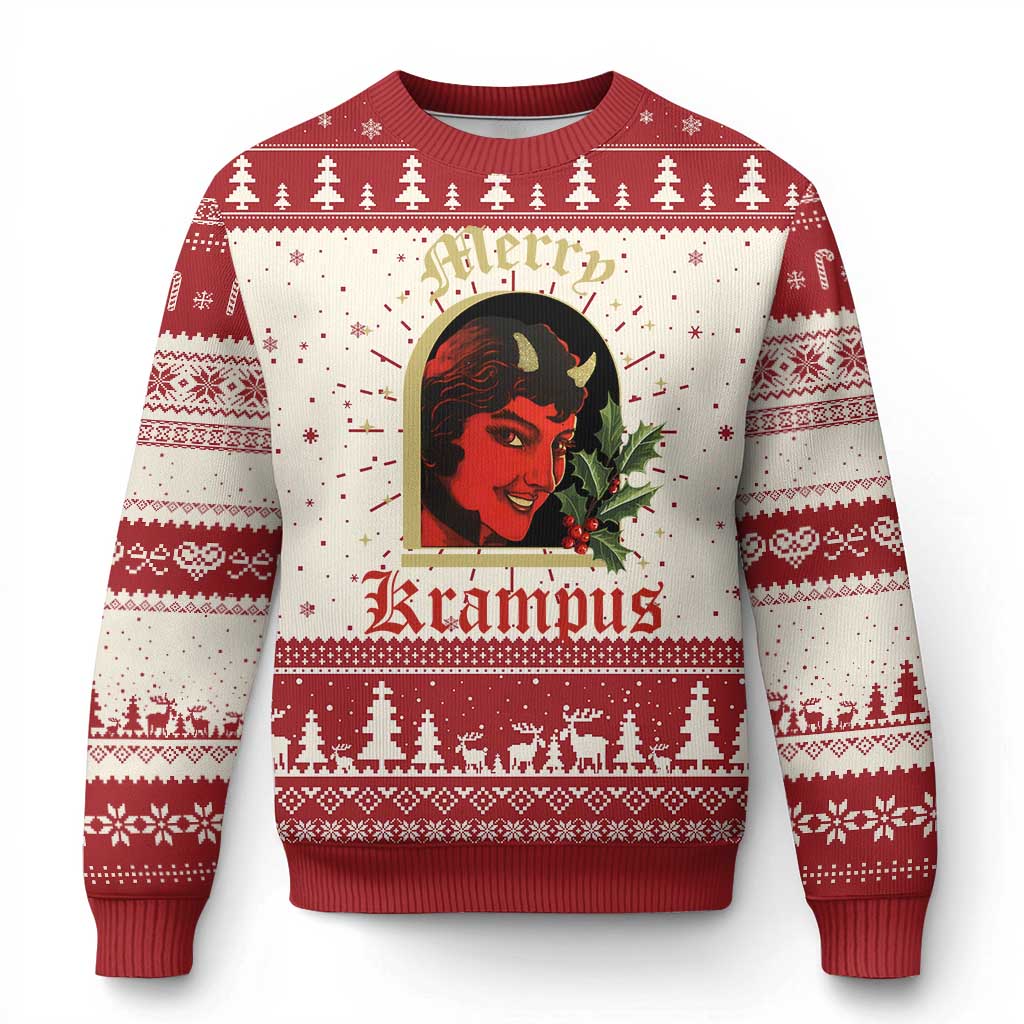 Horror Christmas Female Krampus Ugly Christmas Sweater - Wonder Print Shop