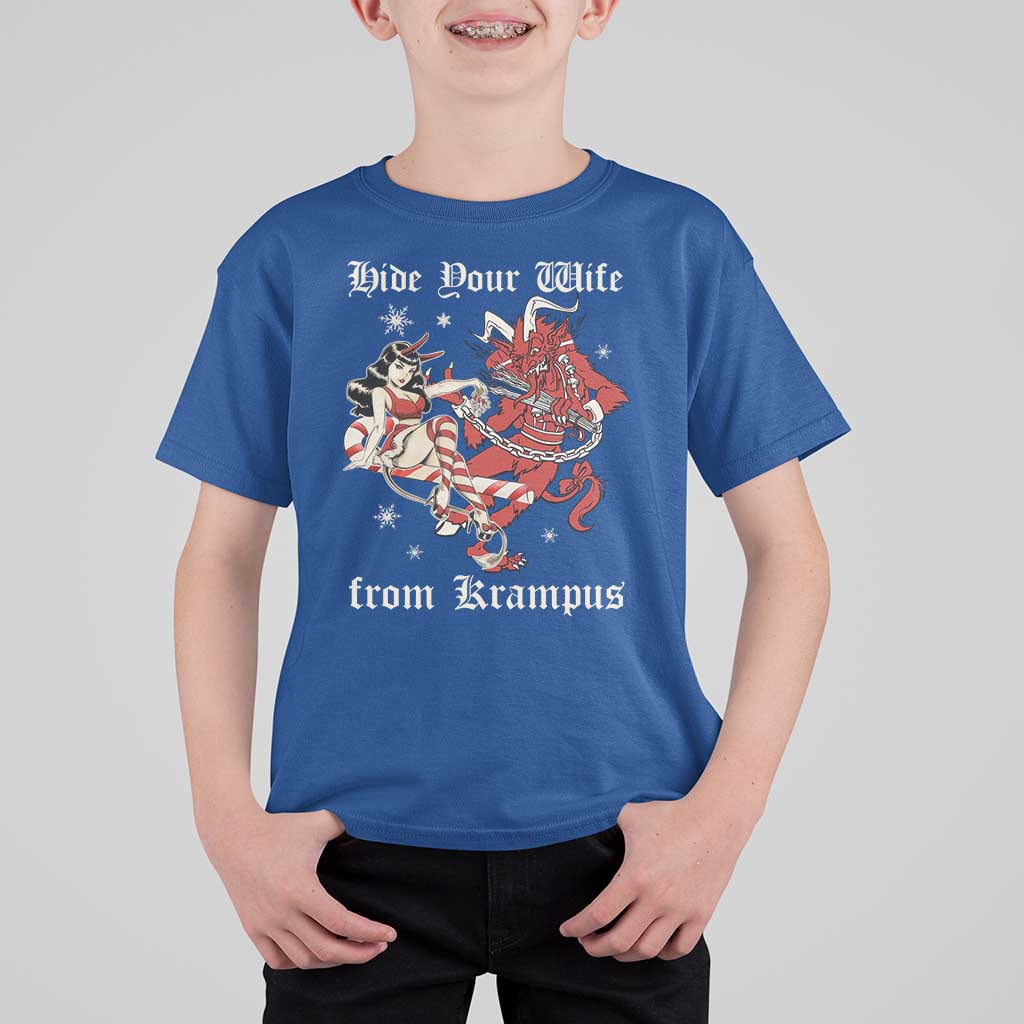 Funny Christmas T Shirt For Kid Hide Your Wife From Krampus - Wonder Print Shop