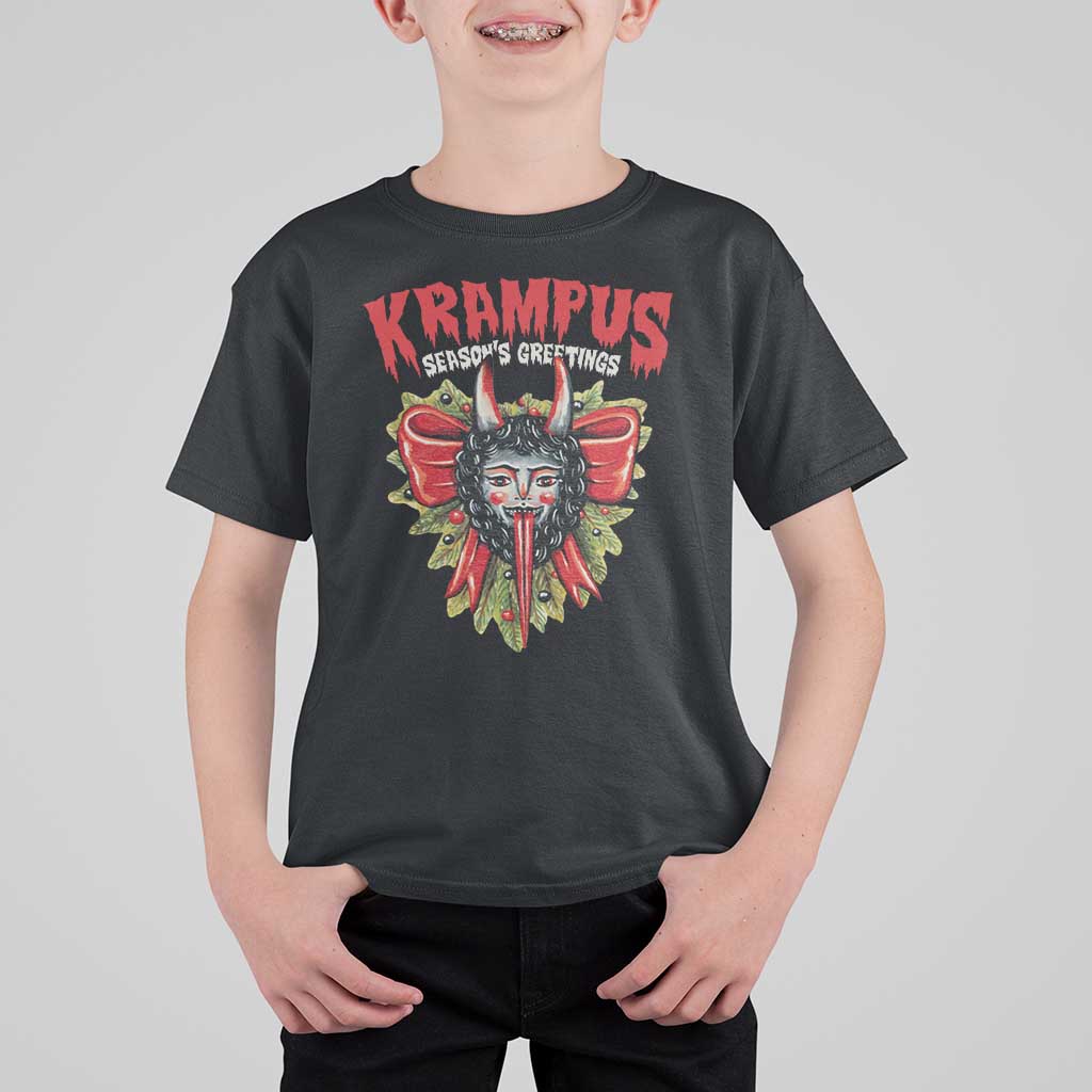 Christmas Krampus T Shirt For Kid Season Greeting Coquette Bow Krampus - Wonder Print Shop