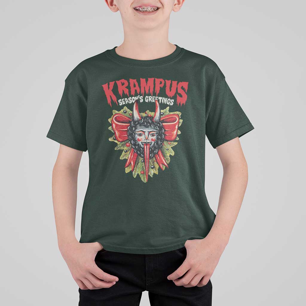 Christmas Krampus T Shirt For Kid Season Greeting Coquette Bow Krampus - Wonder Print Shop