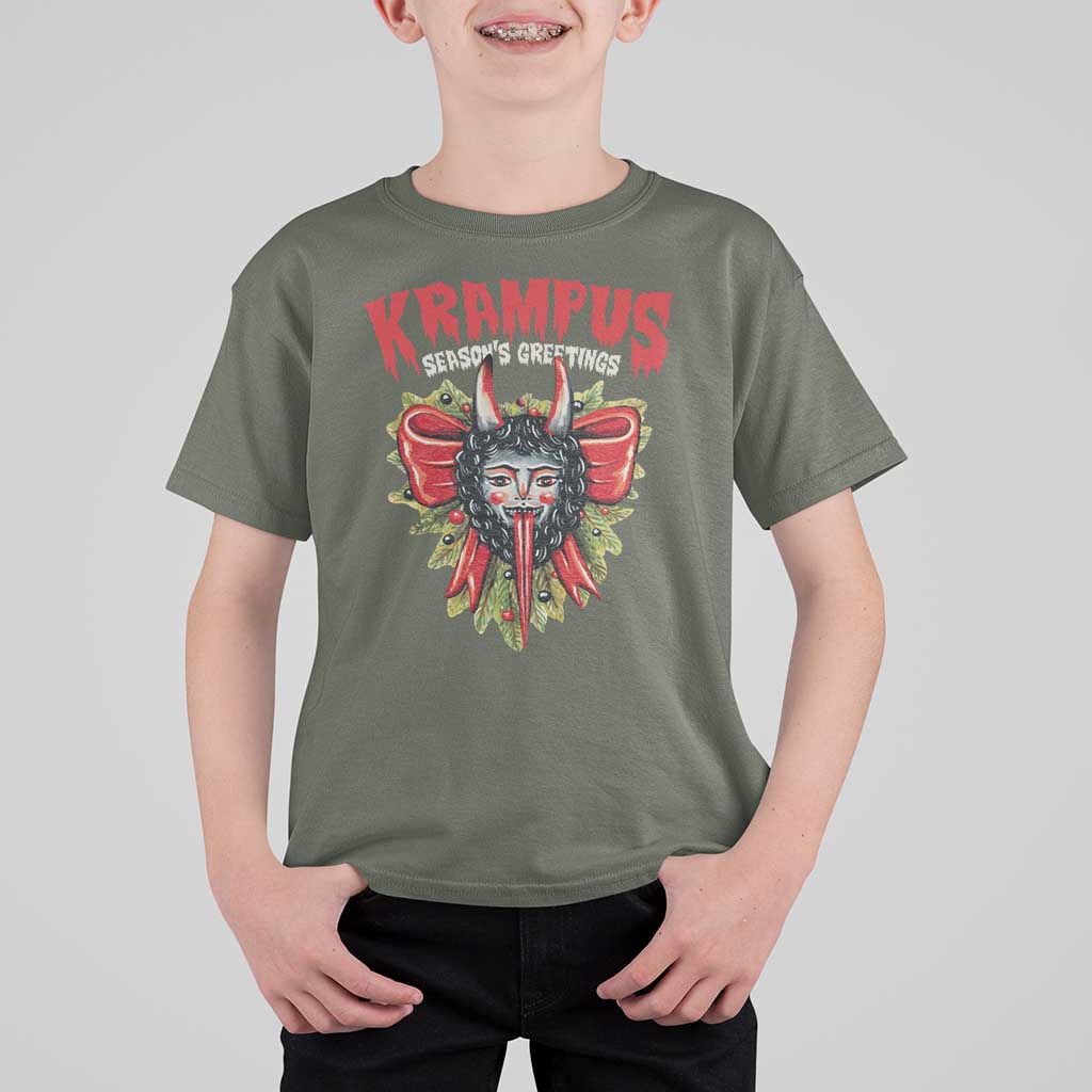 Christmas Krampus T Shirt For Kid Season Greeting Coquette Bow Krampus - Wonder Print Shop