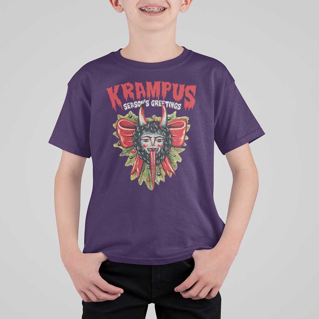 Christmas Krampus T Shirt For Kid Season Greeting Coquette Bow Krampus - Wonder Print Shop