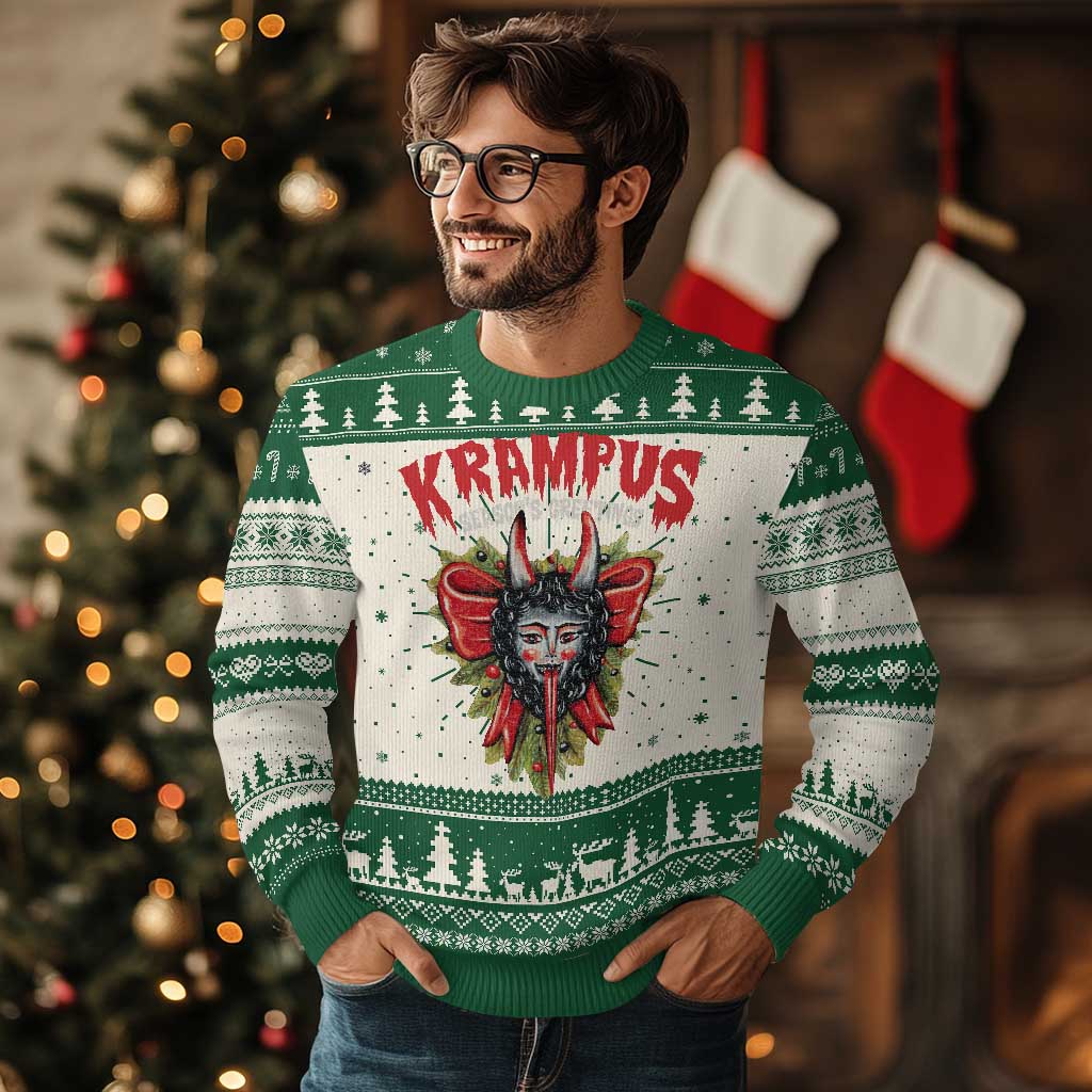 Xmas Krampus Ugly Christmas Sweater Season Greeting Coquette Bow Krampus - Wonder Print Shop