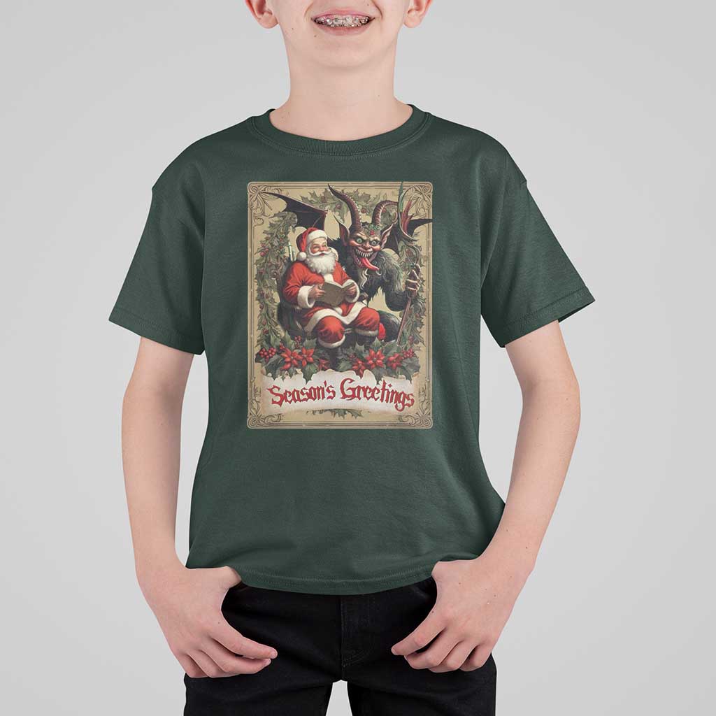 Christmas Krampus T Shirt For Kid Season Greeting Vintage Tarot Card - Wonder Print Shop