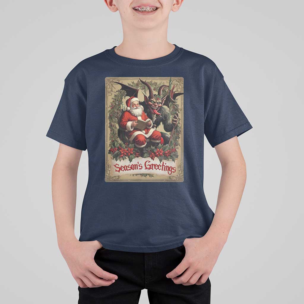 Christmas Krampus T Shirt For Kid Season Greeting Vintage Tarot Card - Wonder Print Shop