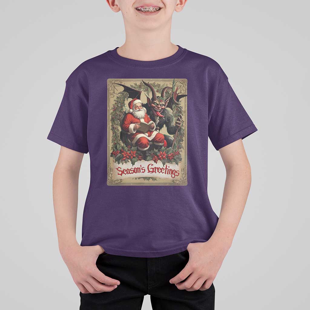 Christmas Krampus T Shirt For Kid Season Greeting Vintage Tarot Card - Wonder Print Shop