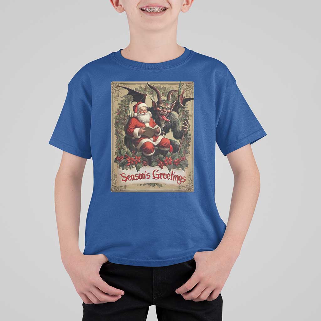 Christmas Krampus T Shirt For Kid Season Greeting Vintage Tarot Card - Wonder Print Shop
