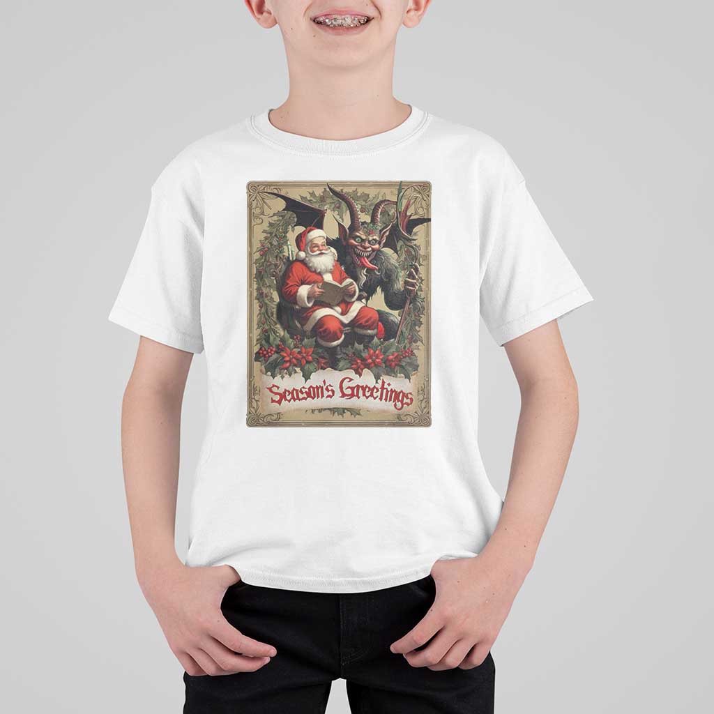 Christmas Krampus T Shirt For Kid Season Greeting Vintage Tarot Card - Wonder Print Shop