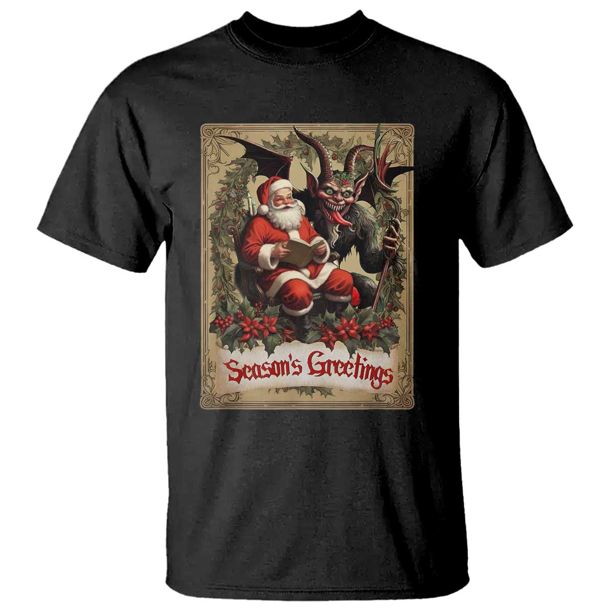Christmas Krampus T Shirt Season Greeting Vintage Tarot Card - Wonder Print Shop
