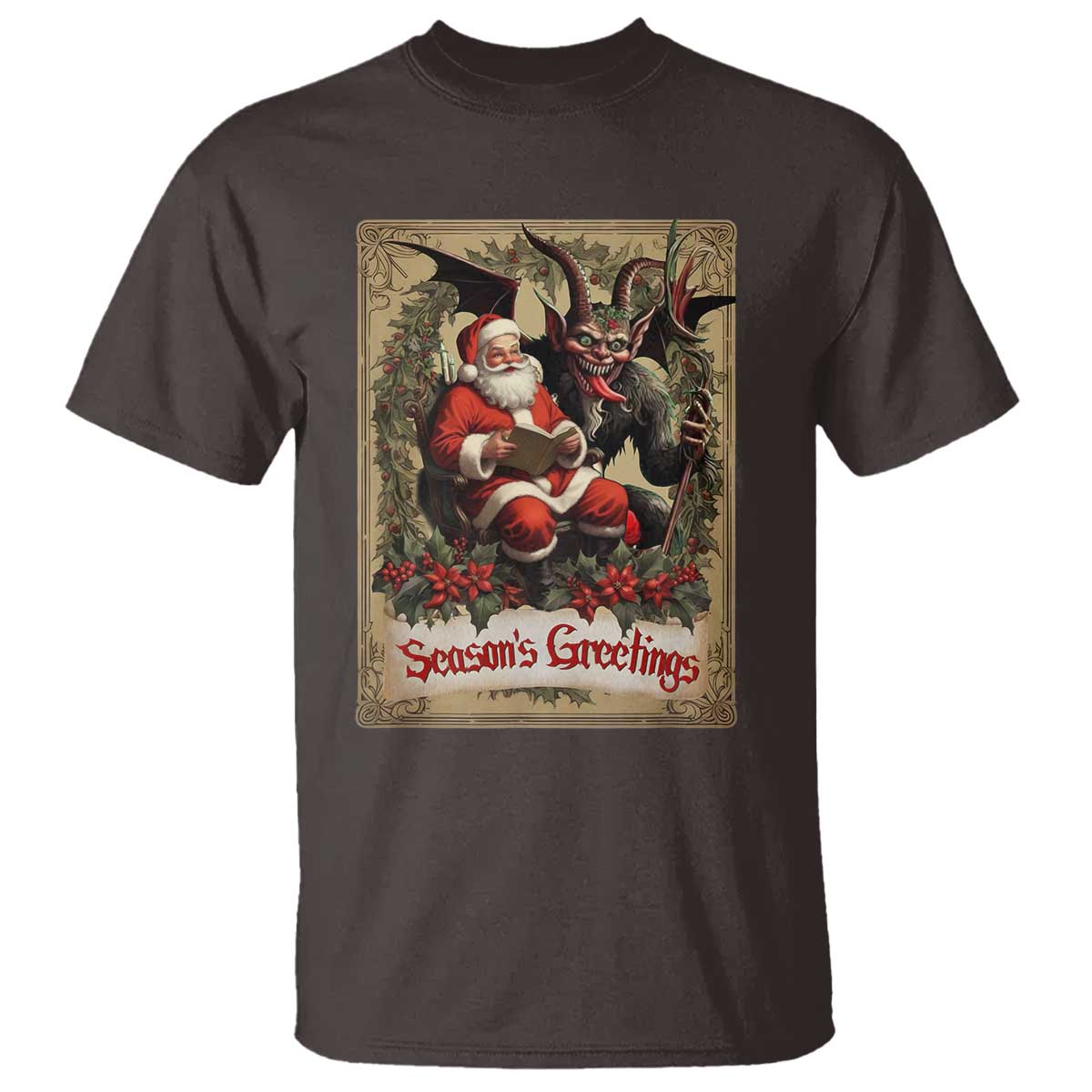 Christmas Krampus T Shirt Season Greeting Vintage Tarot Card - Wonder Print Shop