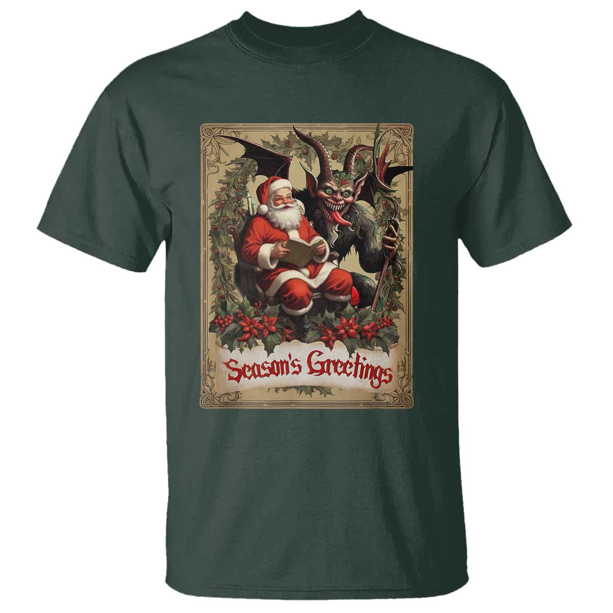 Christmas Krampus T Shirt Season Greeting Vintage Tarot Card - Wonder Print Shop