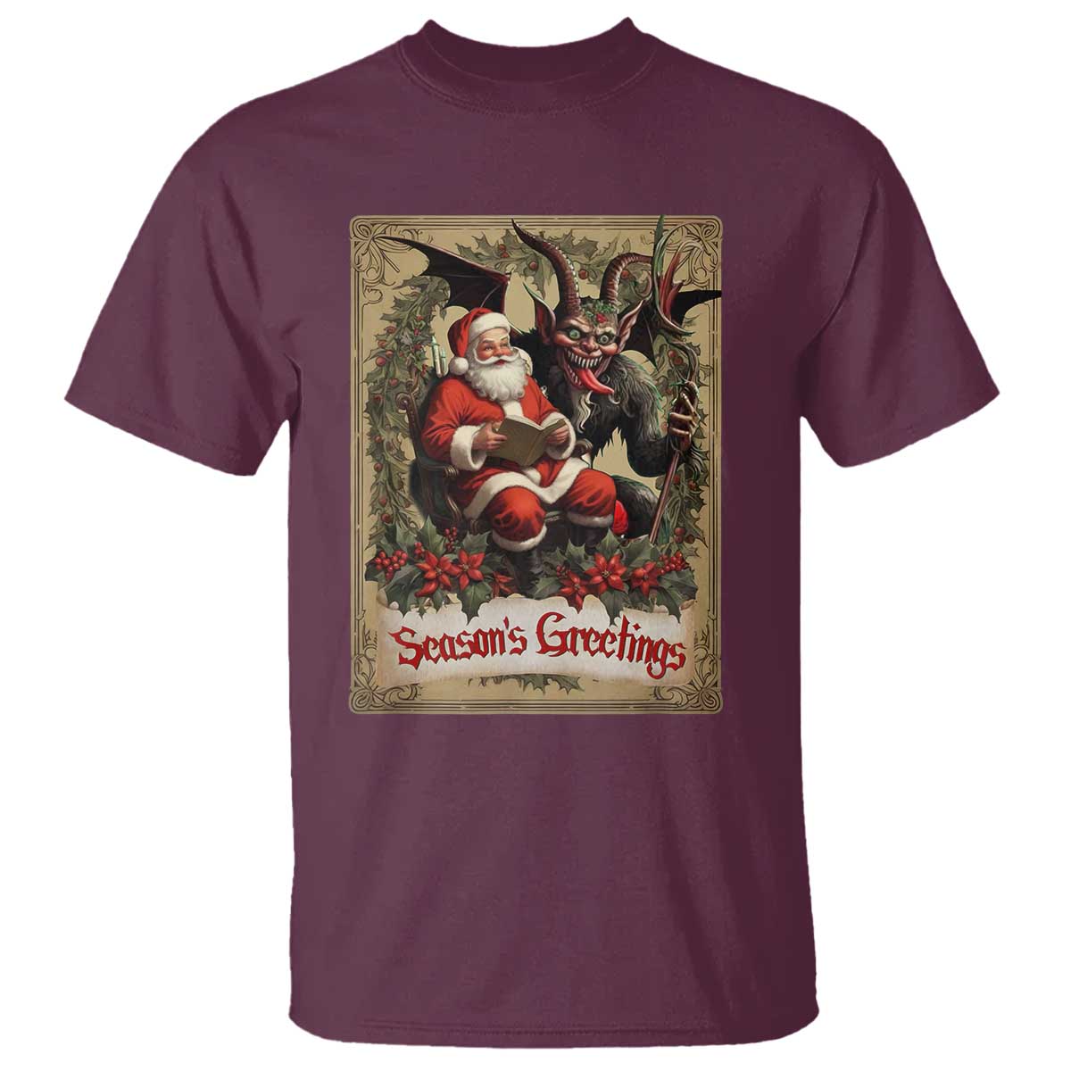 Christmas Krampus T Shirt Season Greeting Vintage Tarot Card - Wonder Print Shop