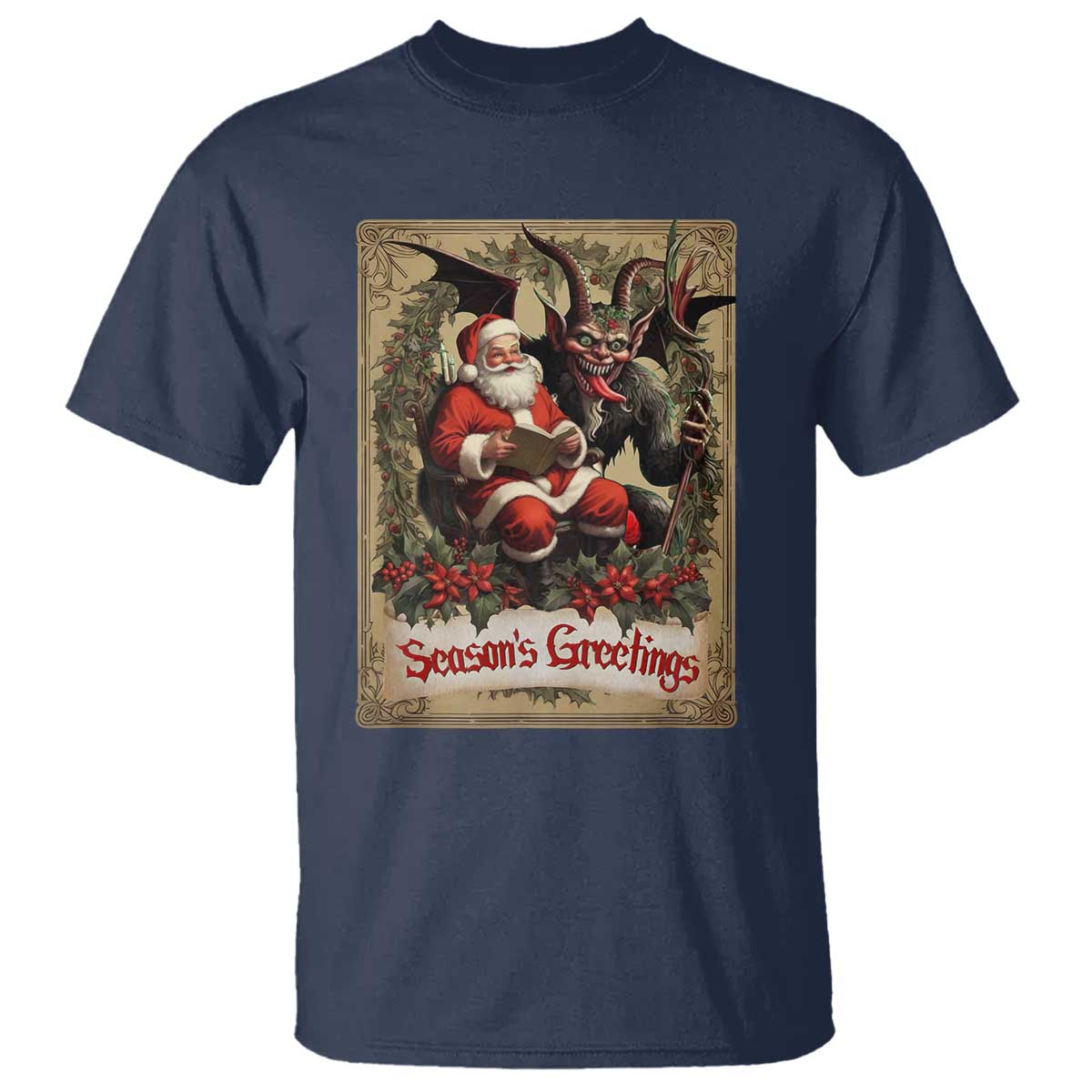 Christmas Krampus T Shirt Season Greeting Vintage Tarot Card - Wonder Print Shop