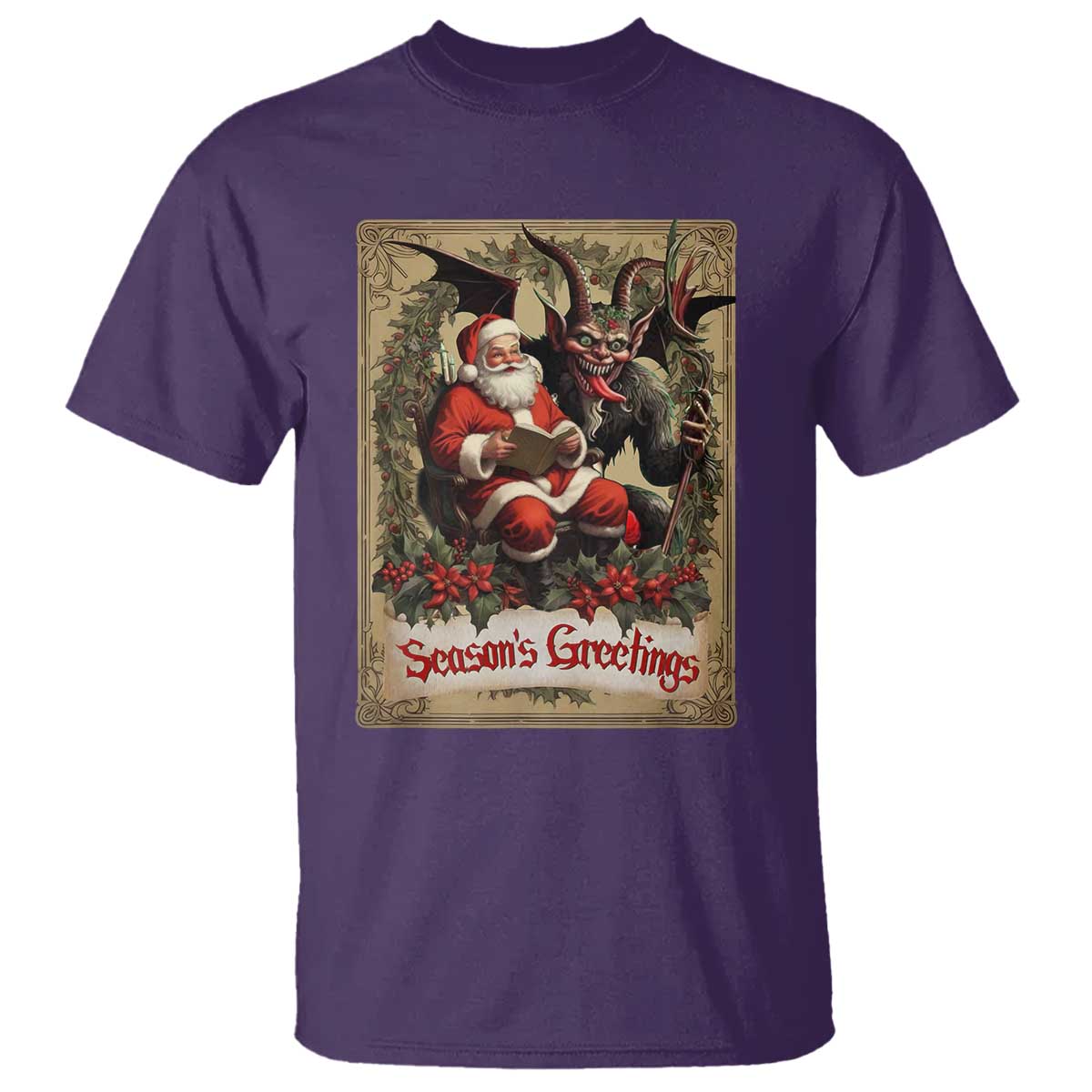 Christmas Krampus T Shirt Season Greeting Vintage Tarot Card - Wonder Print Shop