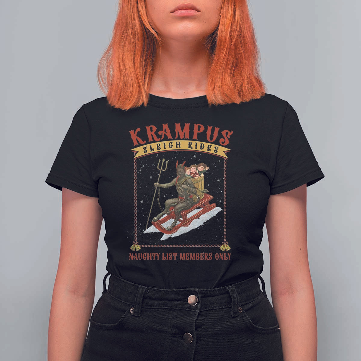 Funny Krampus Sleigh Rides T Shirt For Women Naughty List Members Only - Wonder Print Shop