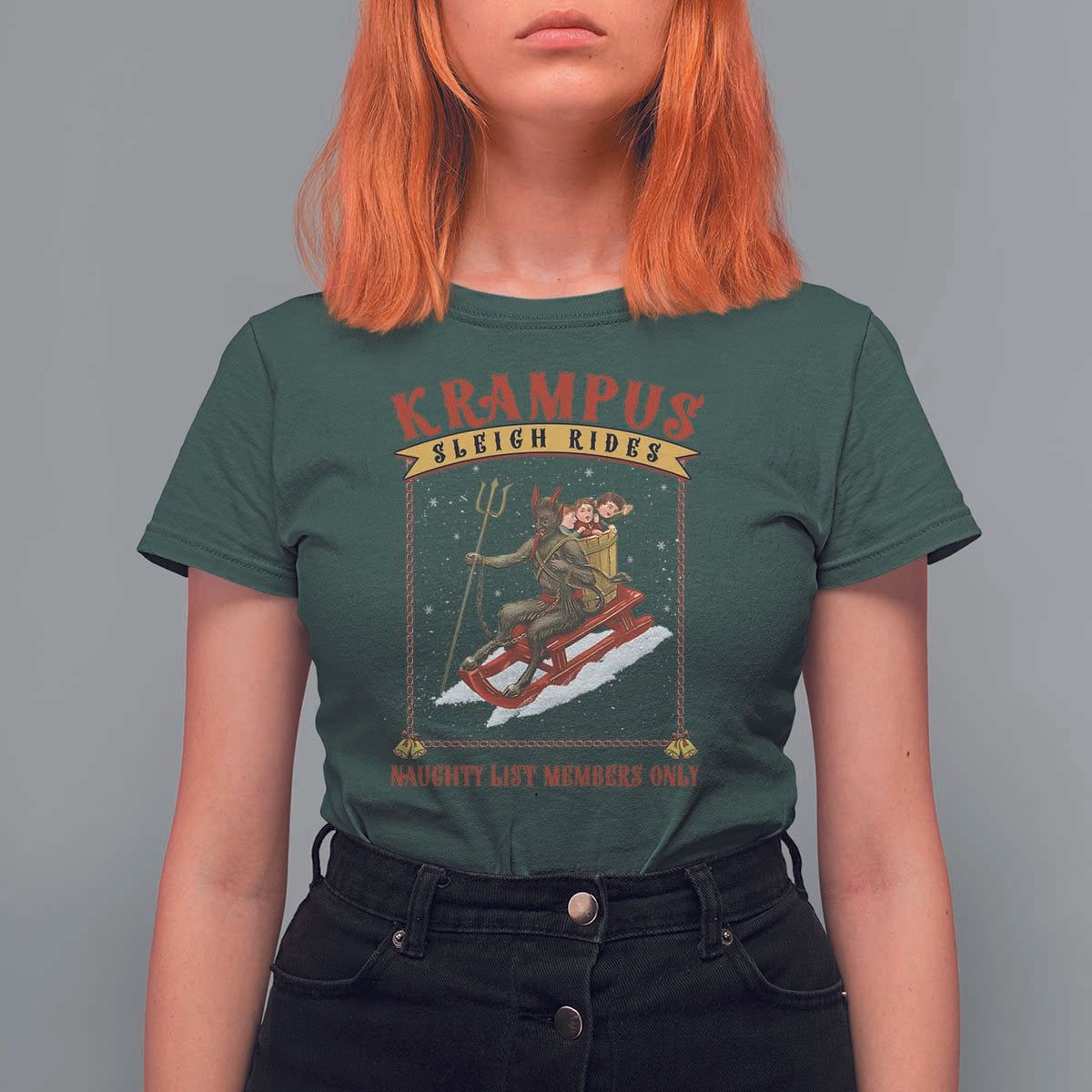 Funny Krampus Sleigh Rides T Shirt For Women Naughty List Members Only - Wonder Print Shop