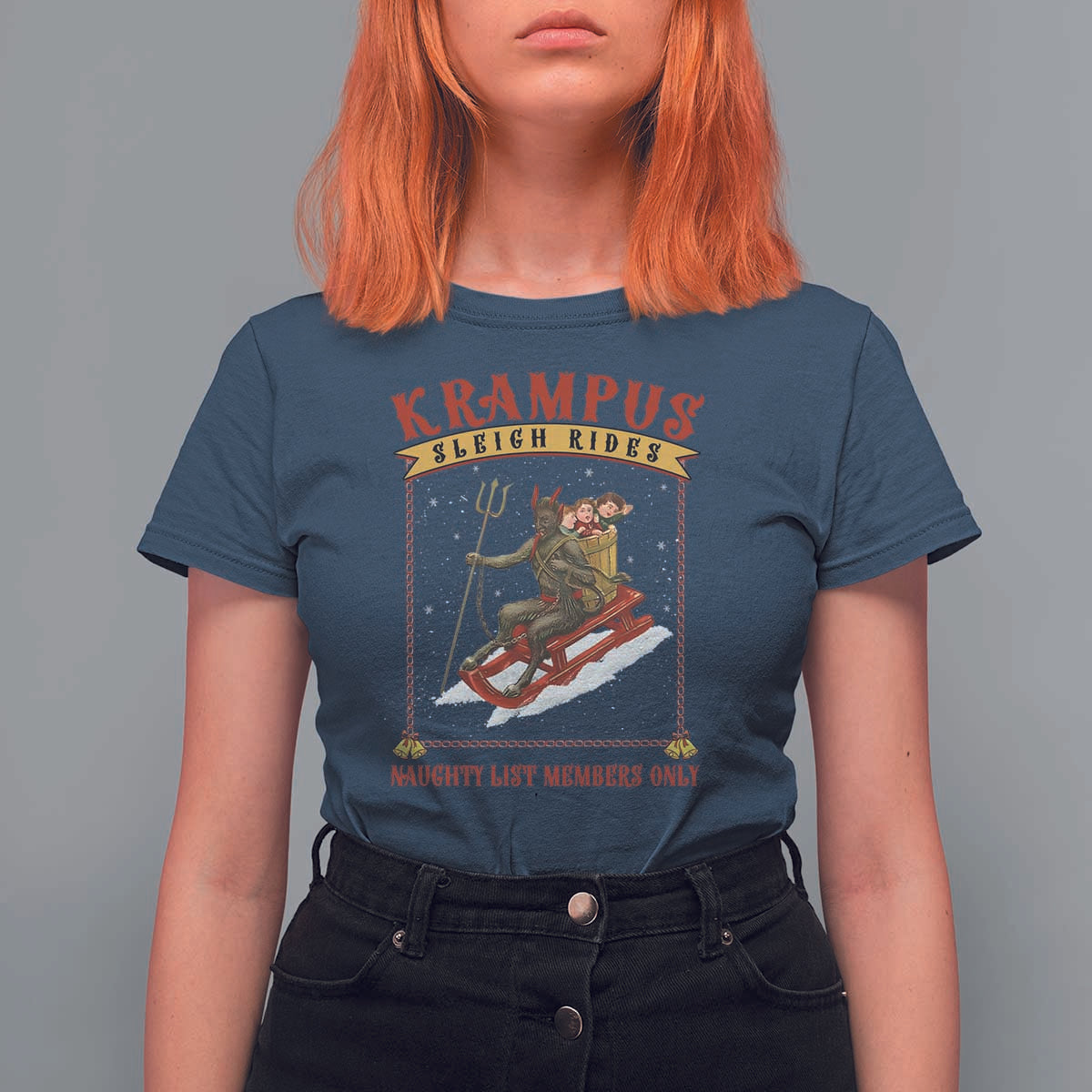 Funny Krampus Sleigh Rides T Shirt For Women Naughty List Members Only - Wonder Print Shop