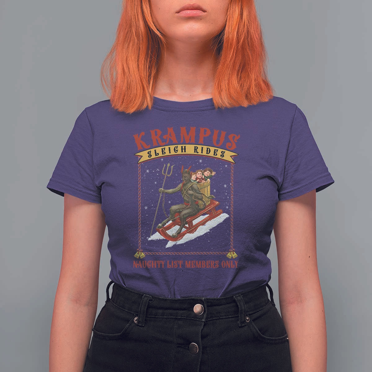 Funny Krampus Sleigh Rides T Shirt For Women Naughty List Members Only - Wonder Print Shop