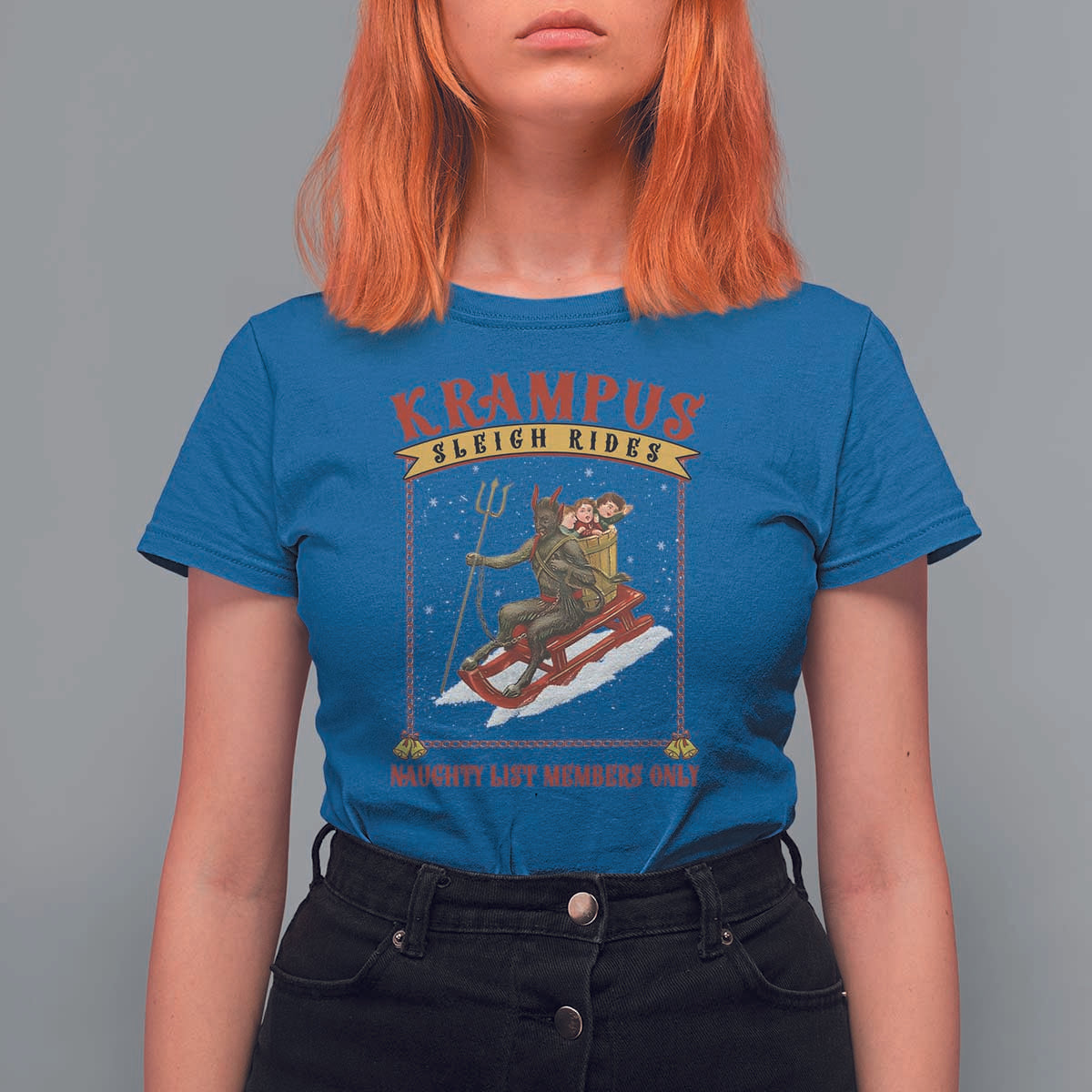 Funny Krampus Sleigh Rides T Shirt For Women Naughty List Members Only - Wonder Print Shop